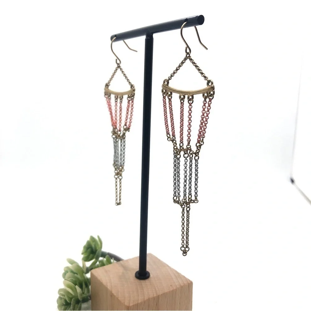 Madewell Coral Silver and Gold Chandelier Chain Earrings